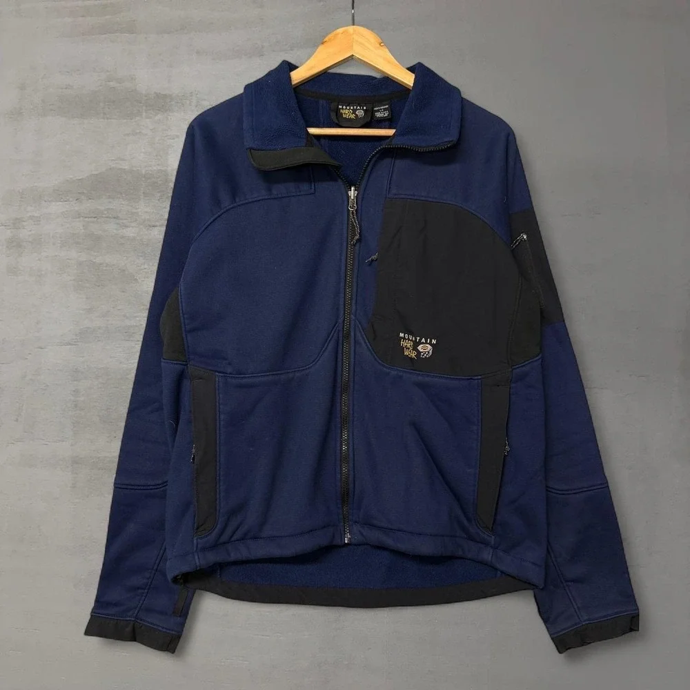 Mountain Hardwear Soft‎ Shell Fleece Jacket Navy Blue Black Full Zip USA Large